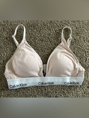 Calvin Klein Light Pink Triangle Bra with White Logo Band Medium